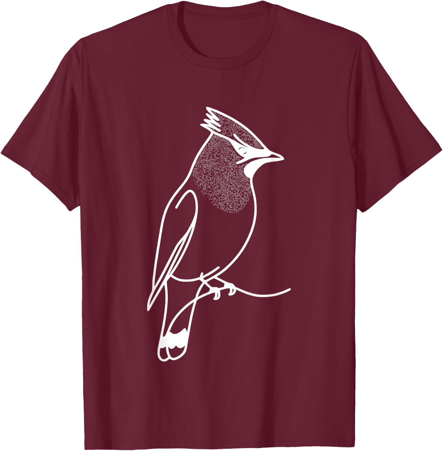 Line Art Bird & Ornithologist Cedar Waxwing T-Shirt - T-Shirt | Maroon