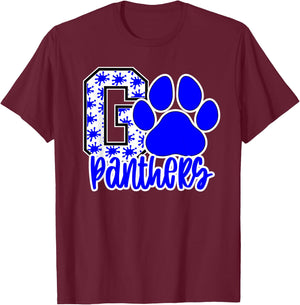 Go Panthers Splatter Blue White Panther Pride School Spirit T-Shirt - T-Shirt | Maroon