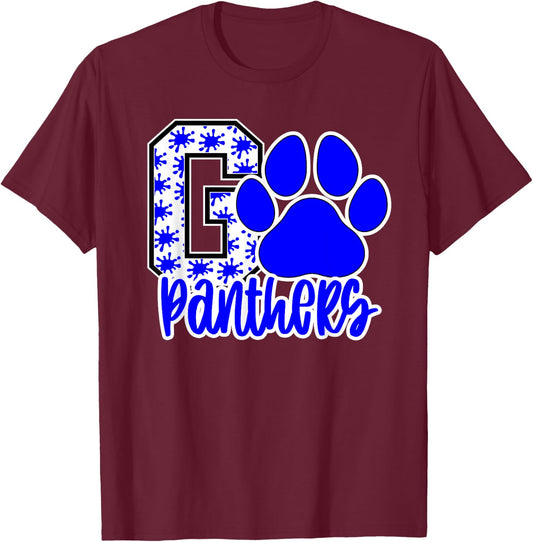 Go Panthers Splatter Blue White Panther Pride School Spirit T-Shirt - T-Shirt | Maroon