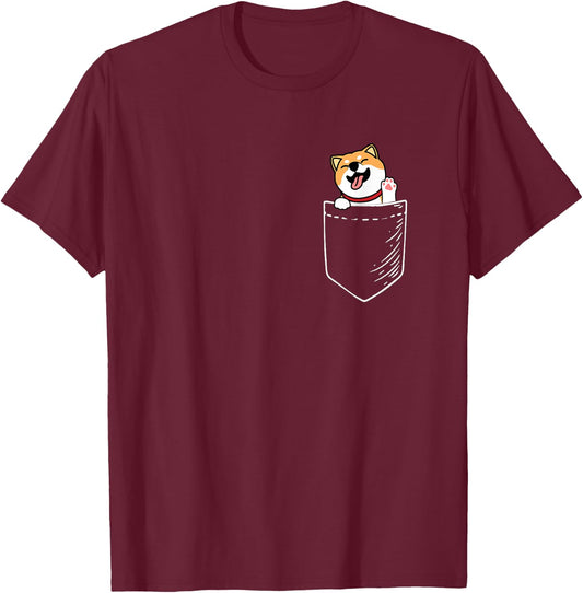 Kids Kawaii Doge Meme Pocket Shiba Inu Dog Lover T-Shirt - T-Shirt | Maroon