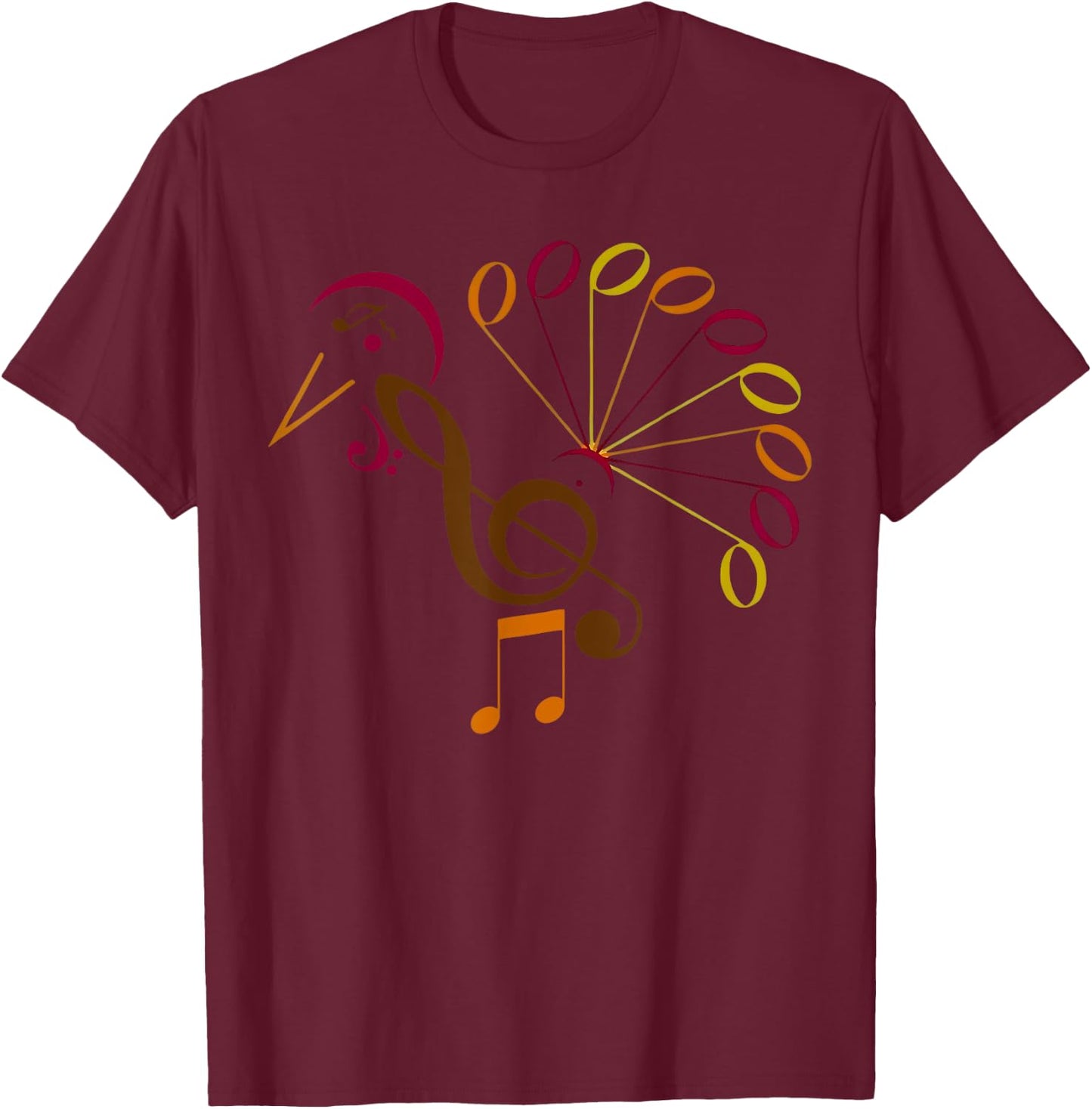 Music Note Symbol Turkey Music Teacher Thanksgiving Musician T-Shirt - T-Shirt | Maroon
