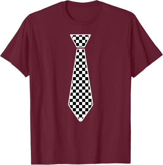 Checkered Race Car Flag Tie Cute Necktie Funny Boys Toddlers T-Shirt - T-Shirt | Maroon