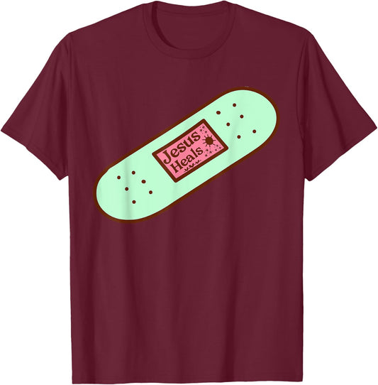 Funny Jesus Heals God Promises Christian Band-aid Prayer T-Shirt - T-Shirt | Maroon