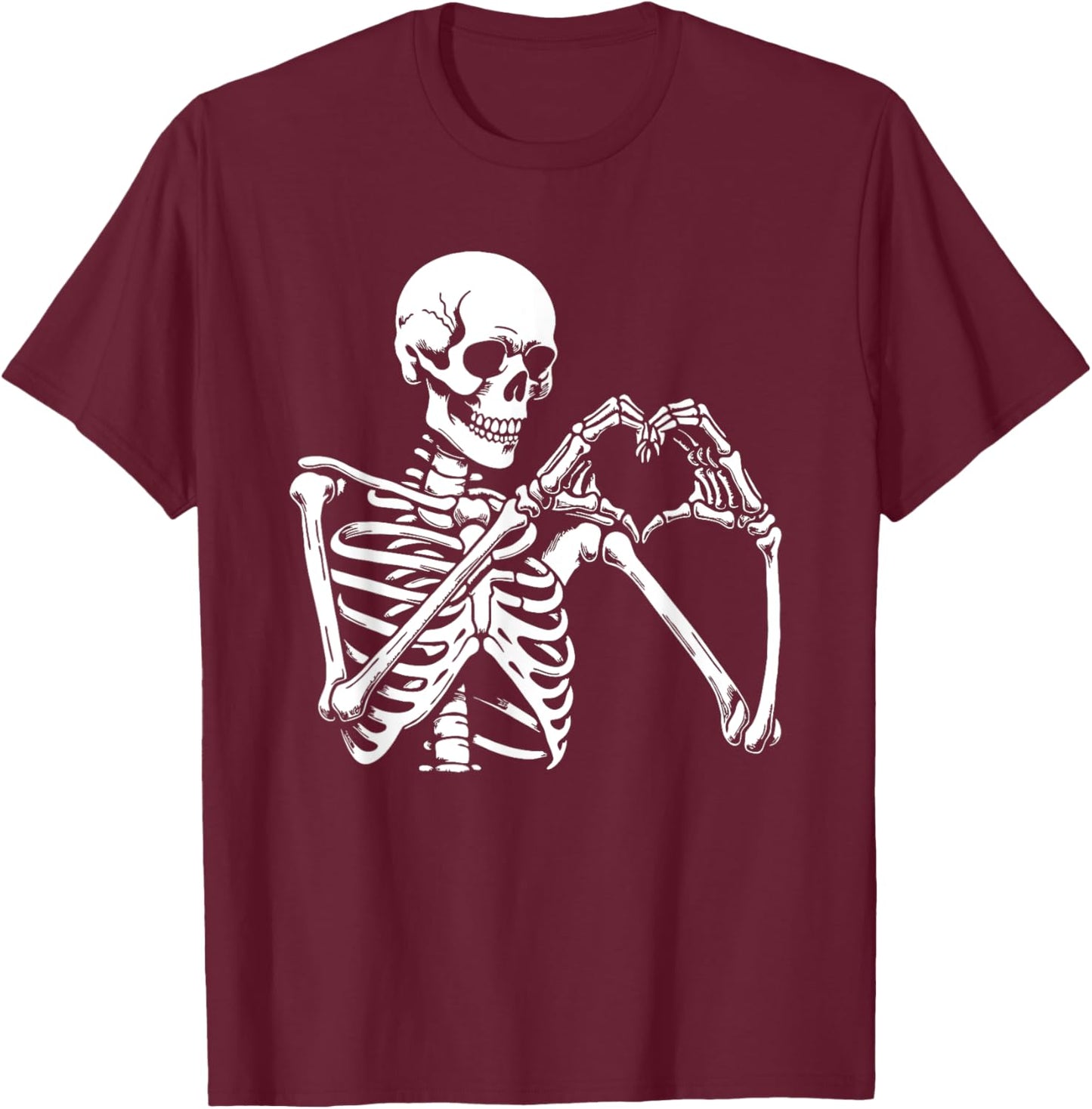 Skeleton Heart Hands Sign Halloween Costume Retro Halloween T-Shirt - T-Shirt | Maroon