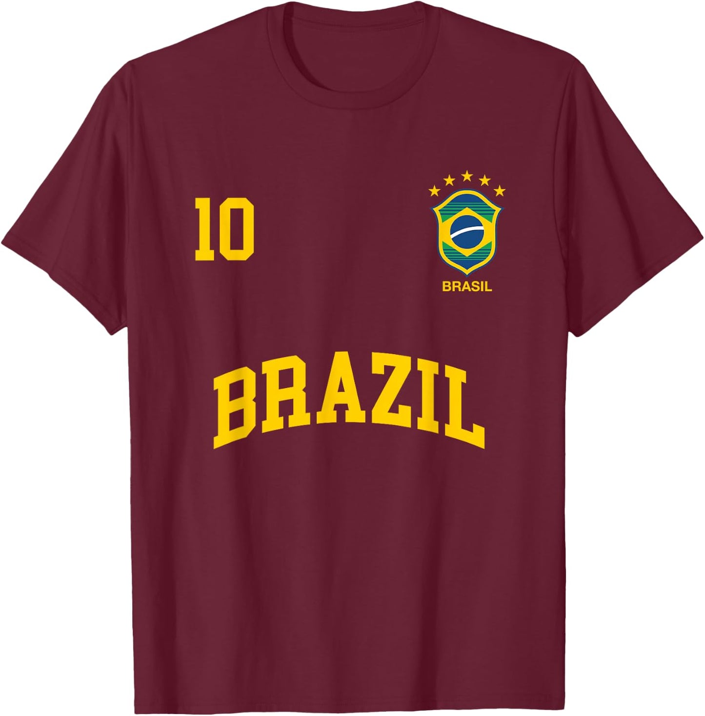 Brazil Number 10 Brazilian Soccer Team Sports Shirt T-Shirt - T-Shirt | Maroon
