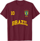 Brazil Number 10 Brazilian Soccer Team Sports Shirt T-Shirt - T-Shirt | Maroon