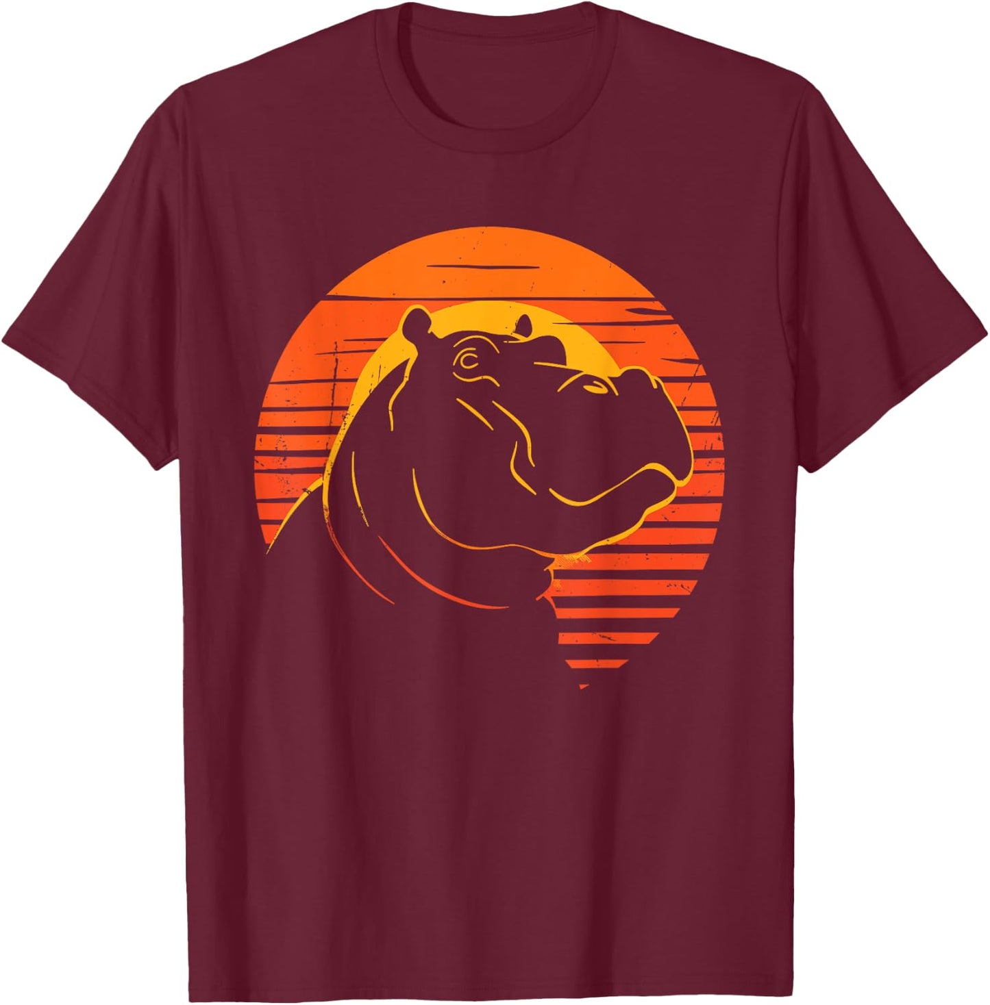 Hippopotamus Retro Vintage 80s - Funny Hippo Animals Lover T-Shirt - T-Shirt | Maroon