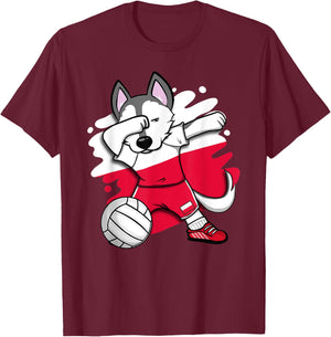 Dabbing Husky Dog Poland Volleyball Fans Jersey Polish Sport Men Women Kids T-Shirt - T-Shirt | Maroon
