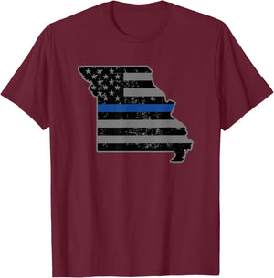 Missouri State Highway Patrol Shirt Thin Blue Line Flag Shir T-Shirt - T-Shirt | Maroon