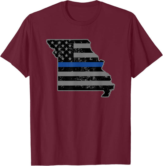 Missouri State Highway Patrol Shirt Thin Blue Line Flag Shir T-Shirt - T-Shirt | Maroon