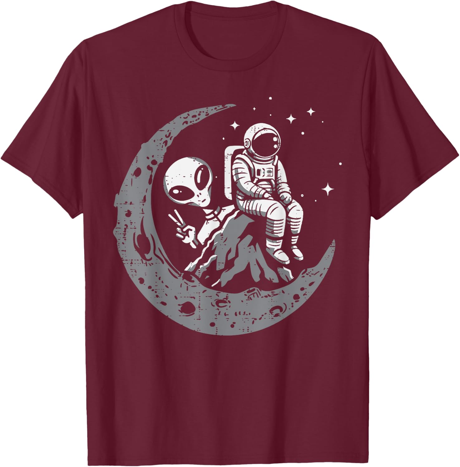 Astronaut Moon Alien Peace Funny Space Galaxy Men Women Kids T-Shirt - T-Shirt | Maroon
