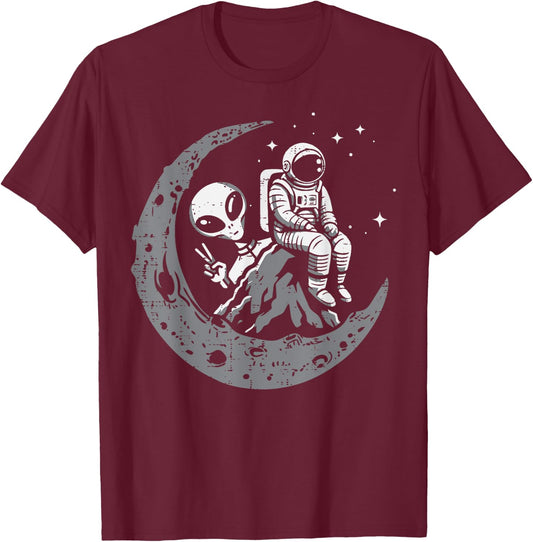 Astronaut Moon Alien Peace Funny Space Galaxy Men Women Kids T-Shirt - T-Shirt | Maroon
