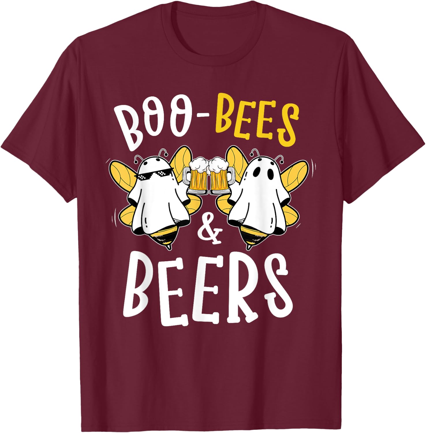 Boo Bees & Beers Couples Funny Halloween Costume T-Shirt - T-Shirt | Maroon