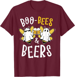 Boo Bees & Beers Couples Funny Halloween Costume T-Shirt - T-Shirt | Maroon