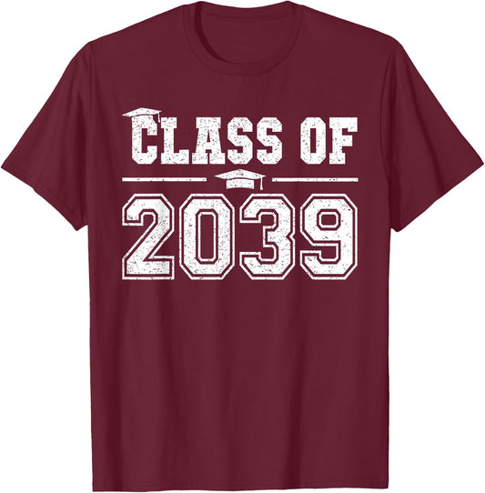 Class of 2039 Grow With Me Graduation First Day of School T-Shirt - T-Shirt | Maroon