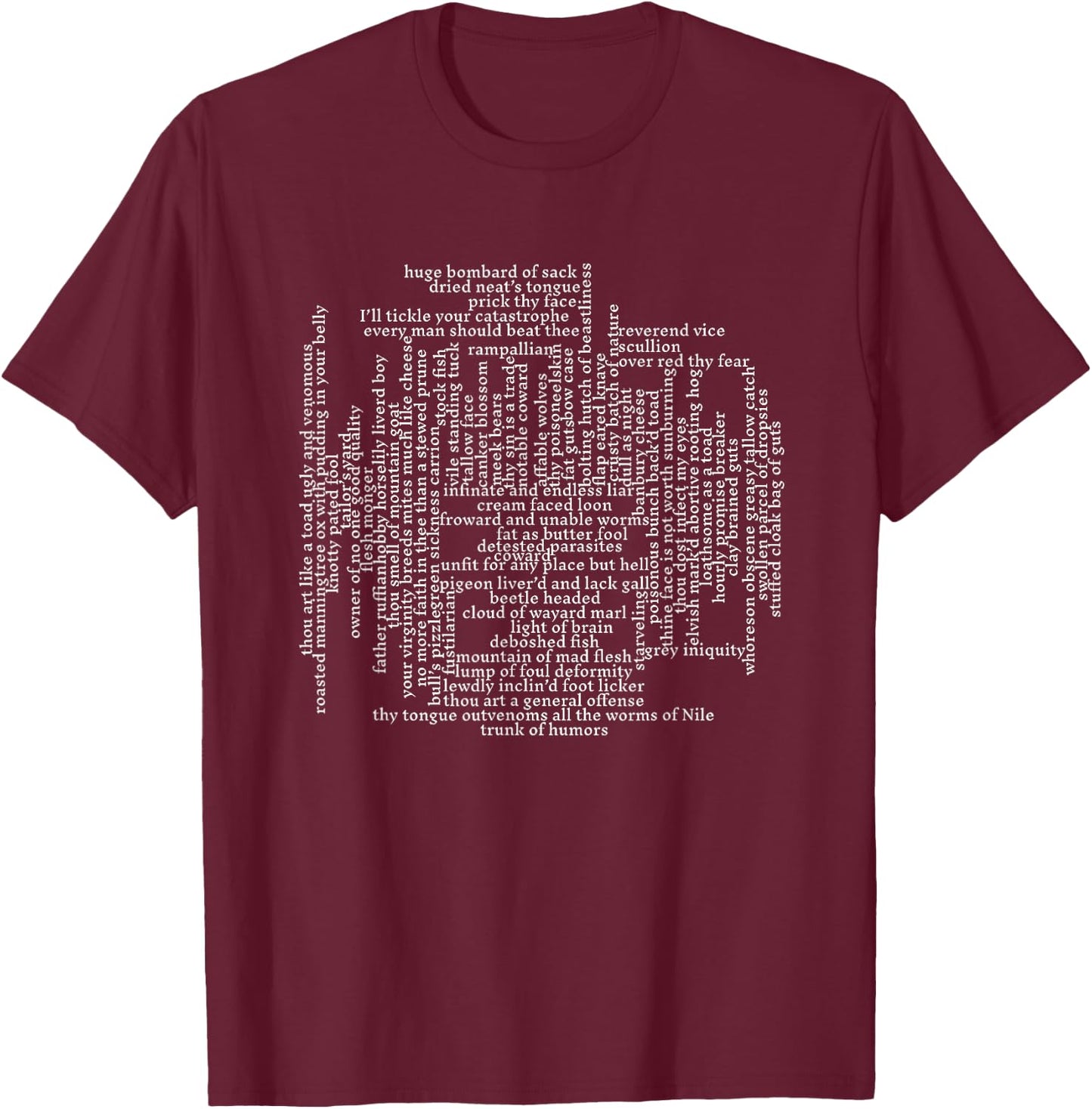 Dramatically Correct Shakespeare Insults Funny Quote - Black, -Adults, Short Sleeve, Classic Fit, Cotton, Polyester, Machine Wash, 1 Count, Small T-Shirt - T-Shirt | Maroon