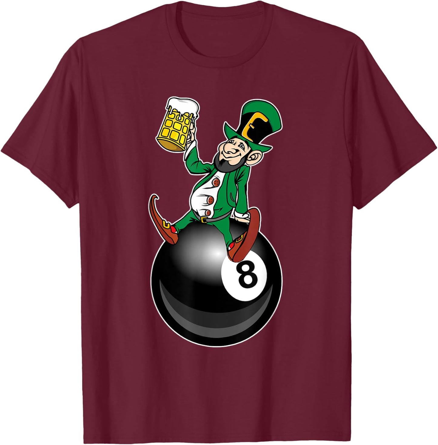 St Patrick's Day Leprechaun Beer Pool Player Billiard T-Shirt - T-Shirt | Maroon