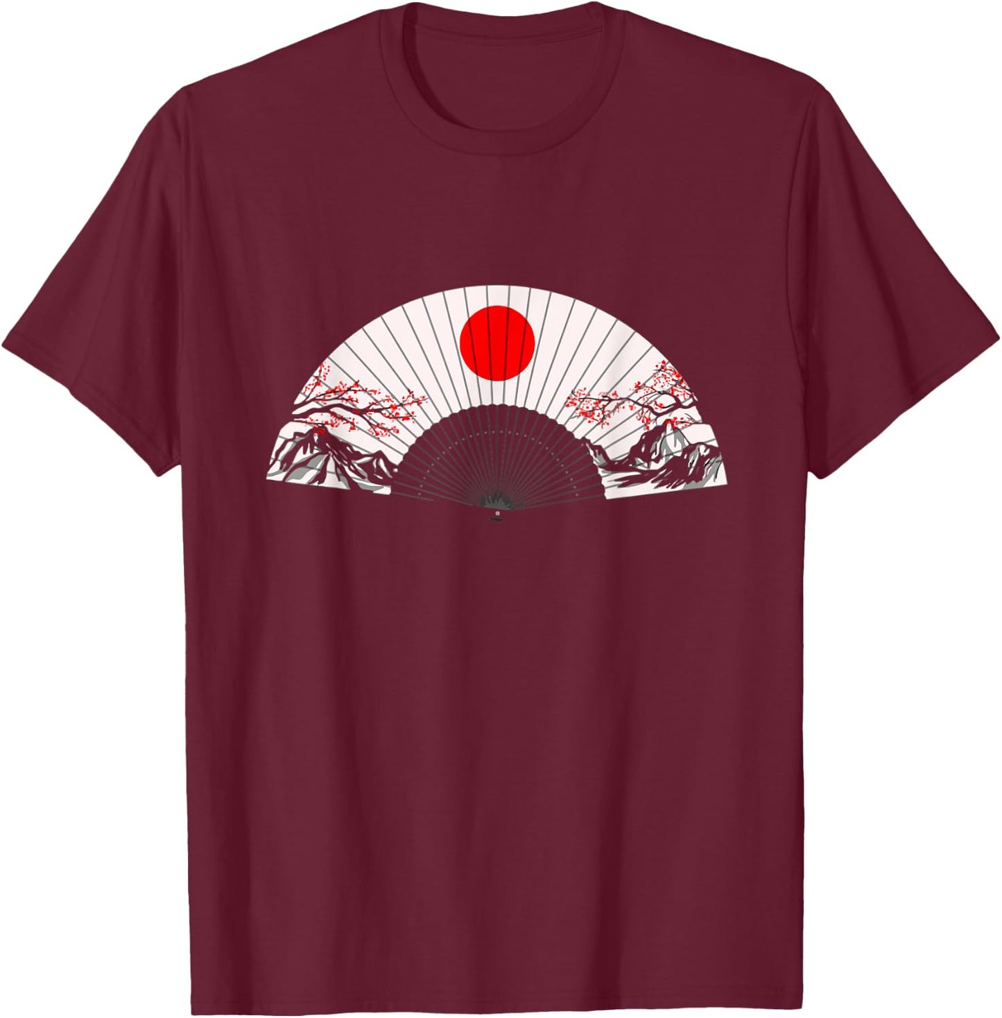 Japanese Hand Fan Bamboo Frames for Dancing Cosplay T-Shirt - T-Shirt | Maroon