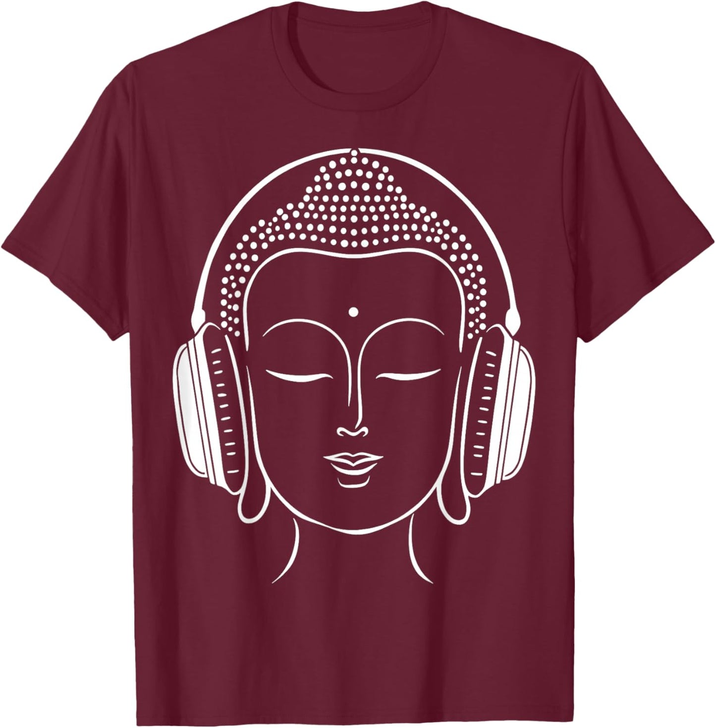 Buddha Headphones Zen Music Meditation T-Shirt - T-Shirt | Maroon