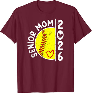 Proud Softball Senior Mom 2026 Softball Player Senior Mama T-Shirt - T-Shirt | Maroon
