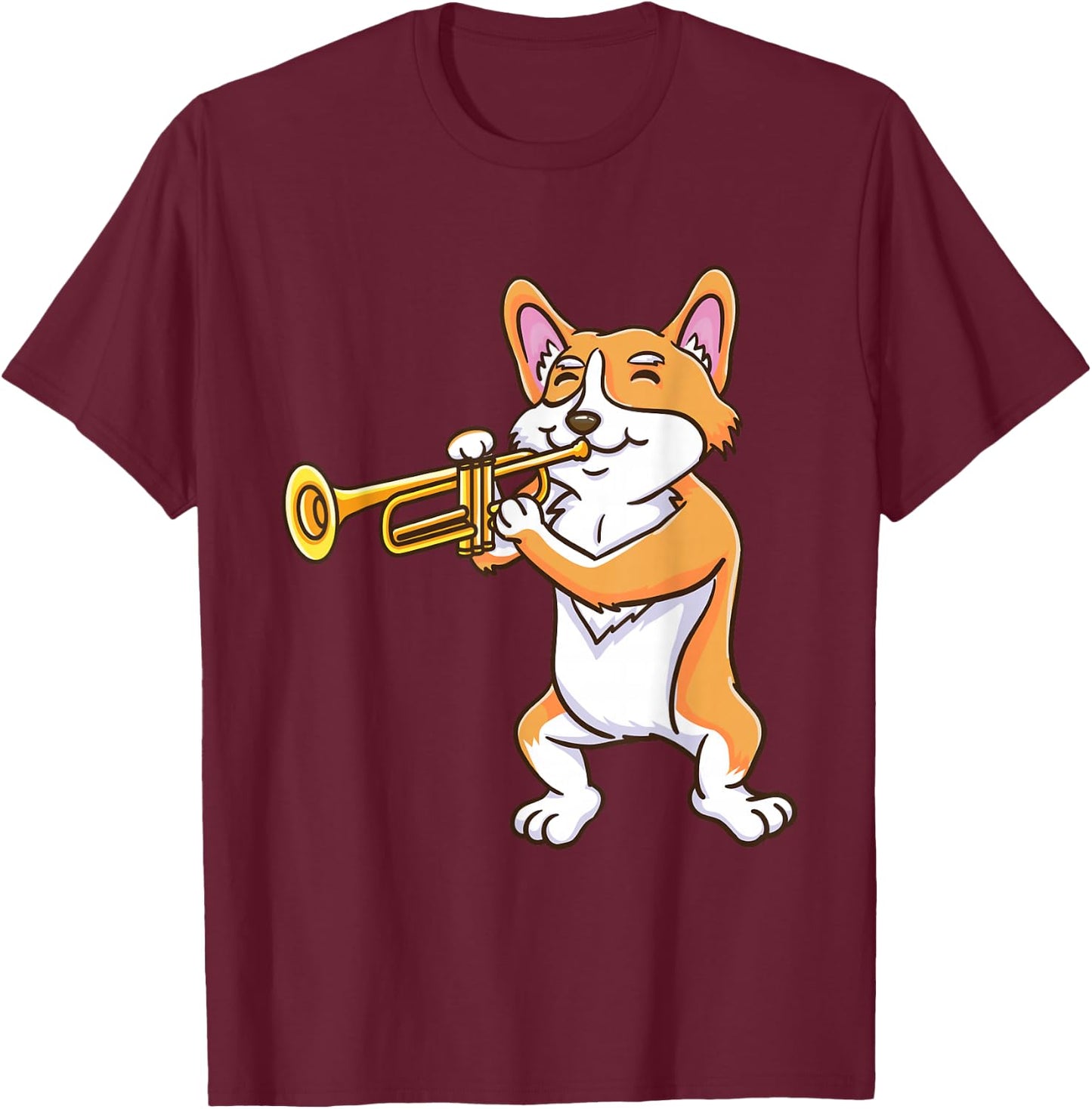 Corgi Playing Trumpet Corgi Owner T-Shirt - T-Shirt | Maroon