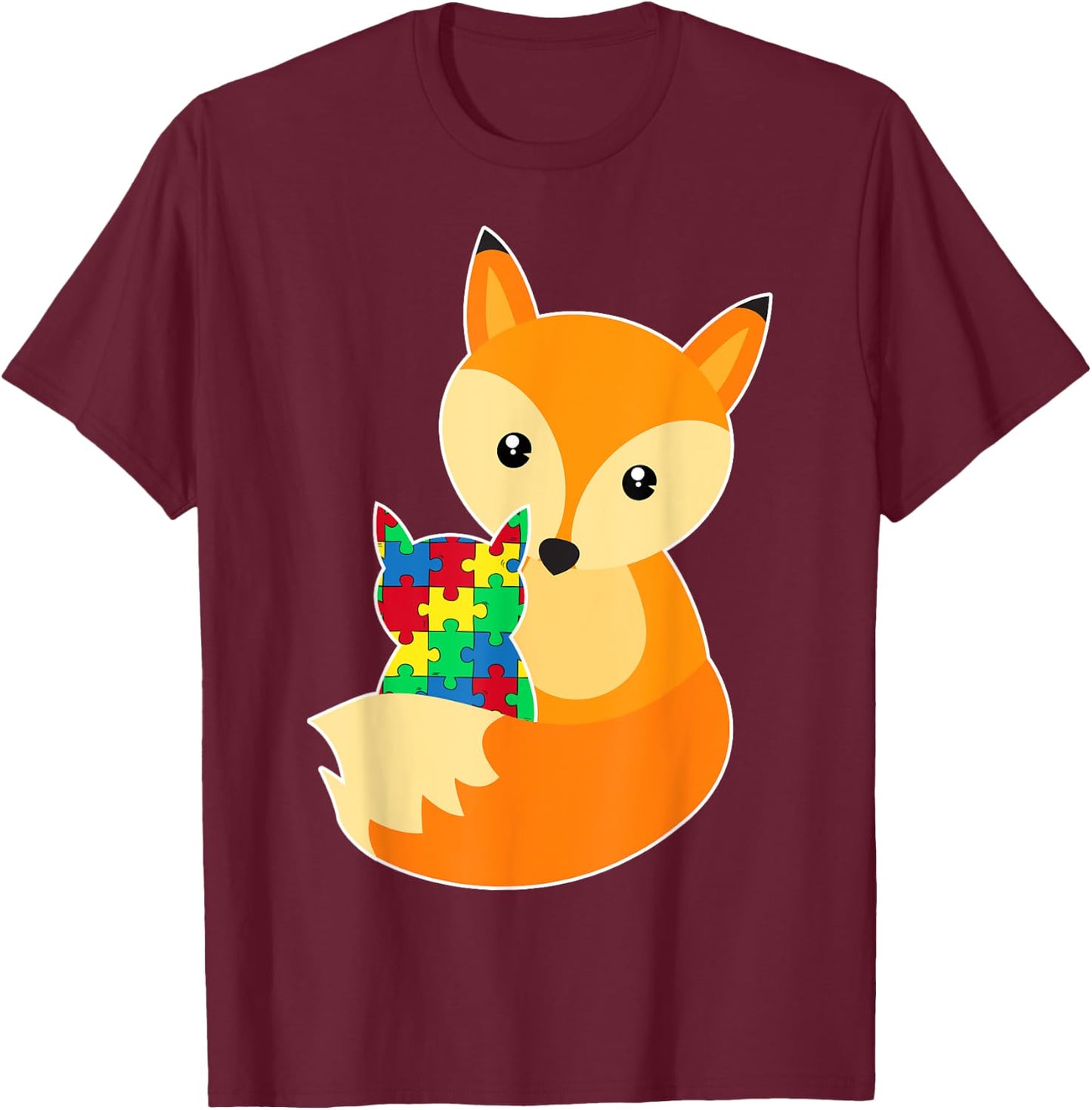 Baby Fox Love Puzzle Piece Animal Cool Autism Awareness Gift T-Shirt - T-Shirt | Maroon