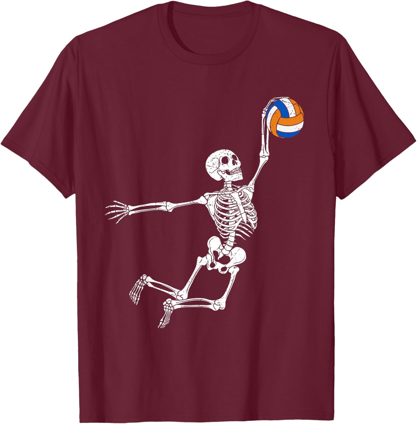 Volleyball Skeleton Halloween Player Catcher Boys Kids T-Shirt - T-Shirt | Maroon