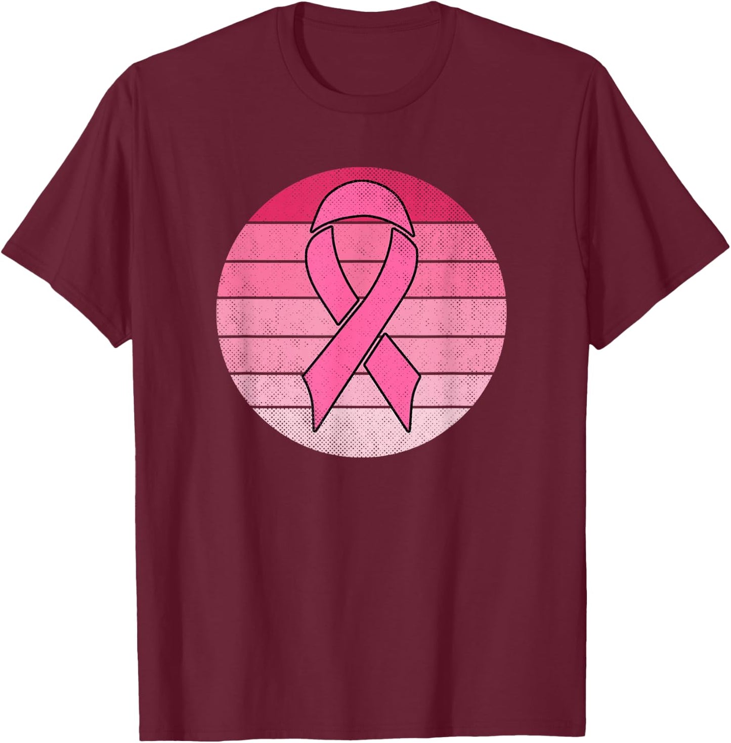 Vintage Pink Ribbon Breast Cancer Awareness Costume Retro T-Shirt - T-Shirt | Maroon