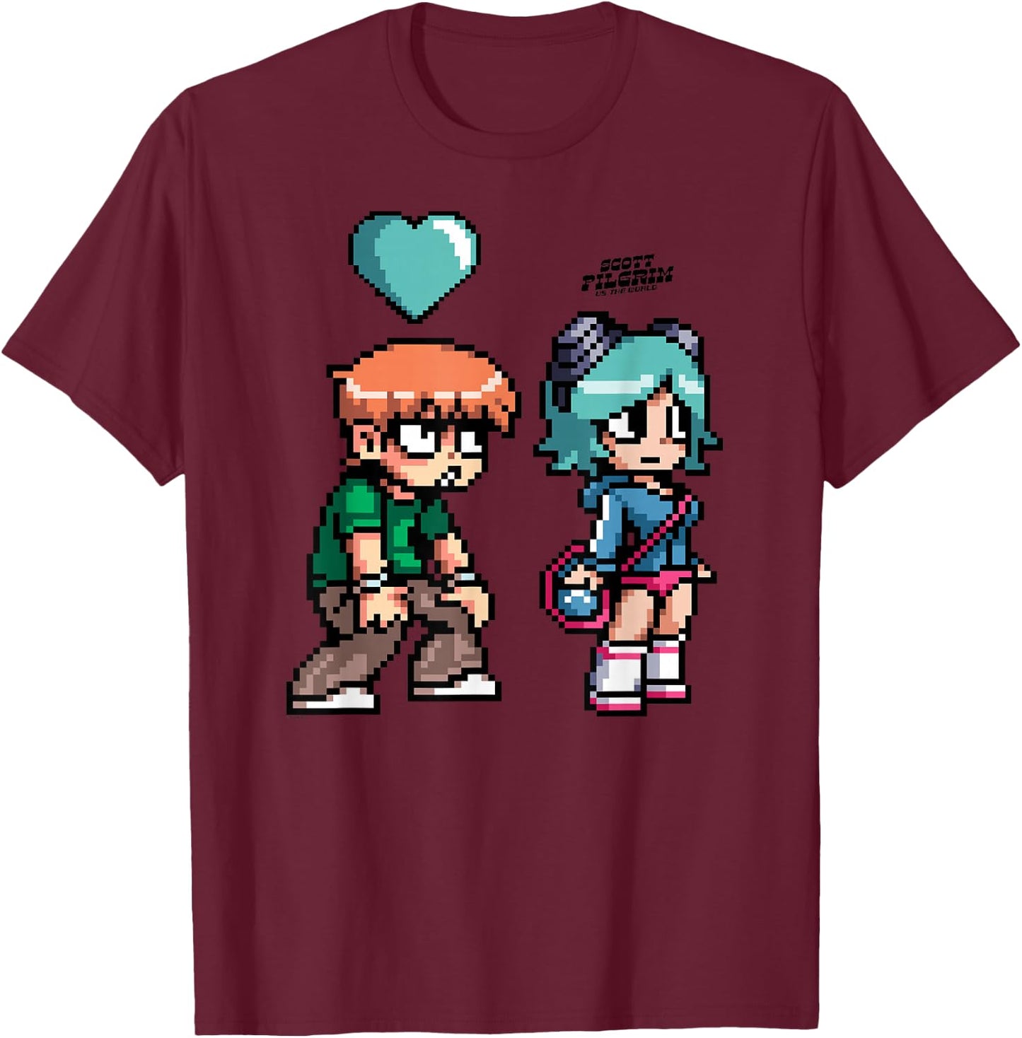 Scott Pilgrim Vs. The World Scott Hearts Ramona T-Shirt - T-Shirt | Maroon