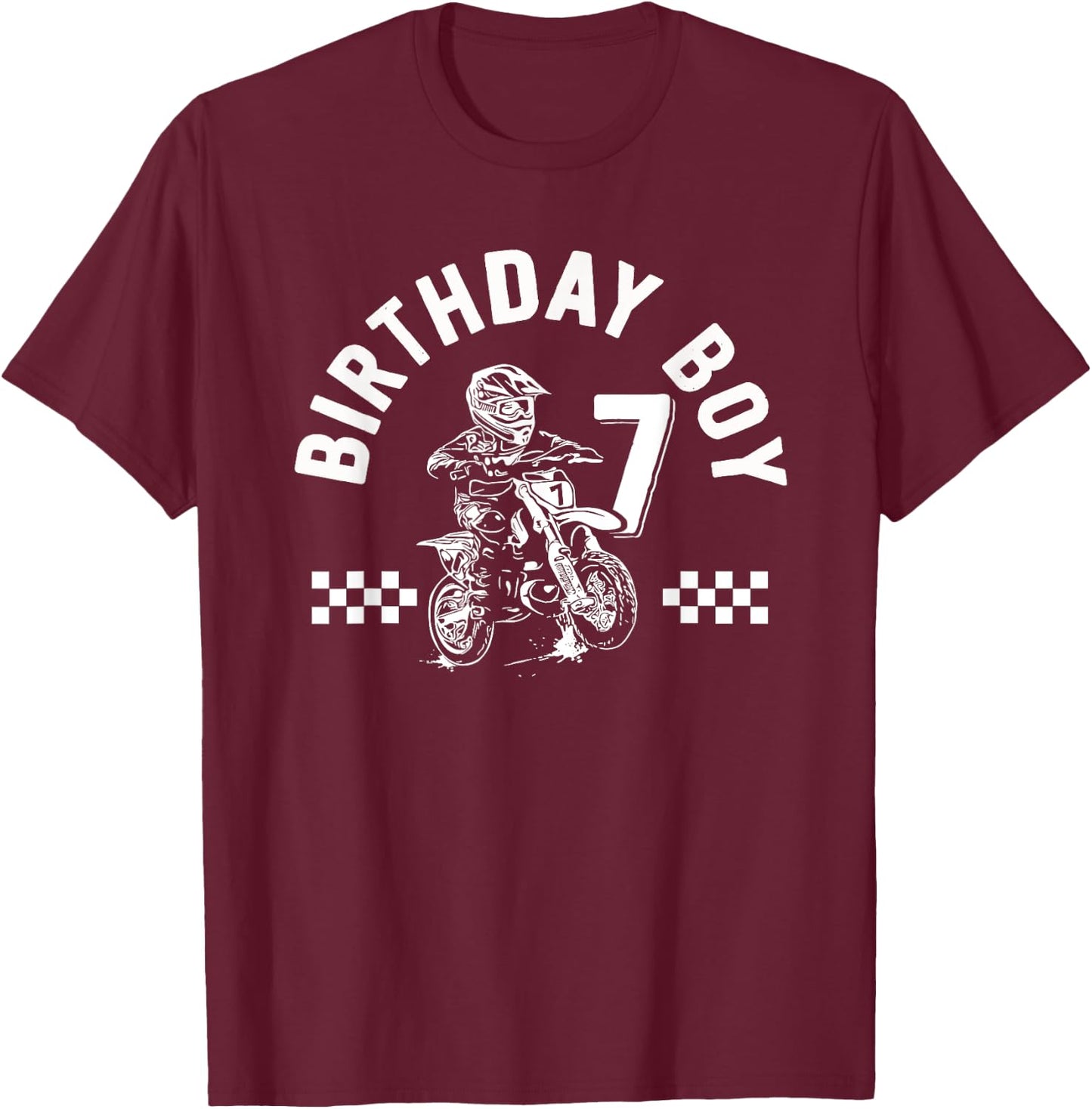 Kids 7 Years Old Dirt Bike Birthday Boy Motorcycle T-Shirt - T-Shirt | Maroon
