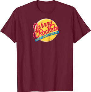 Johnny Rockets Vintage Logo Fast Food Raglan Baseball T-Shirt - T-Shirt | Maroon