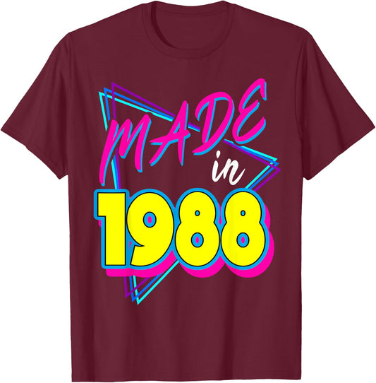Made in 1988 33rd Birthday Retro 33 Years Old 80s Vintage T-Shirt - T-Shirt | Maroon