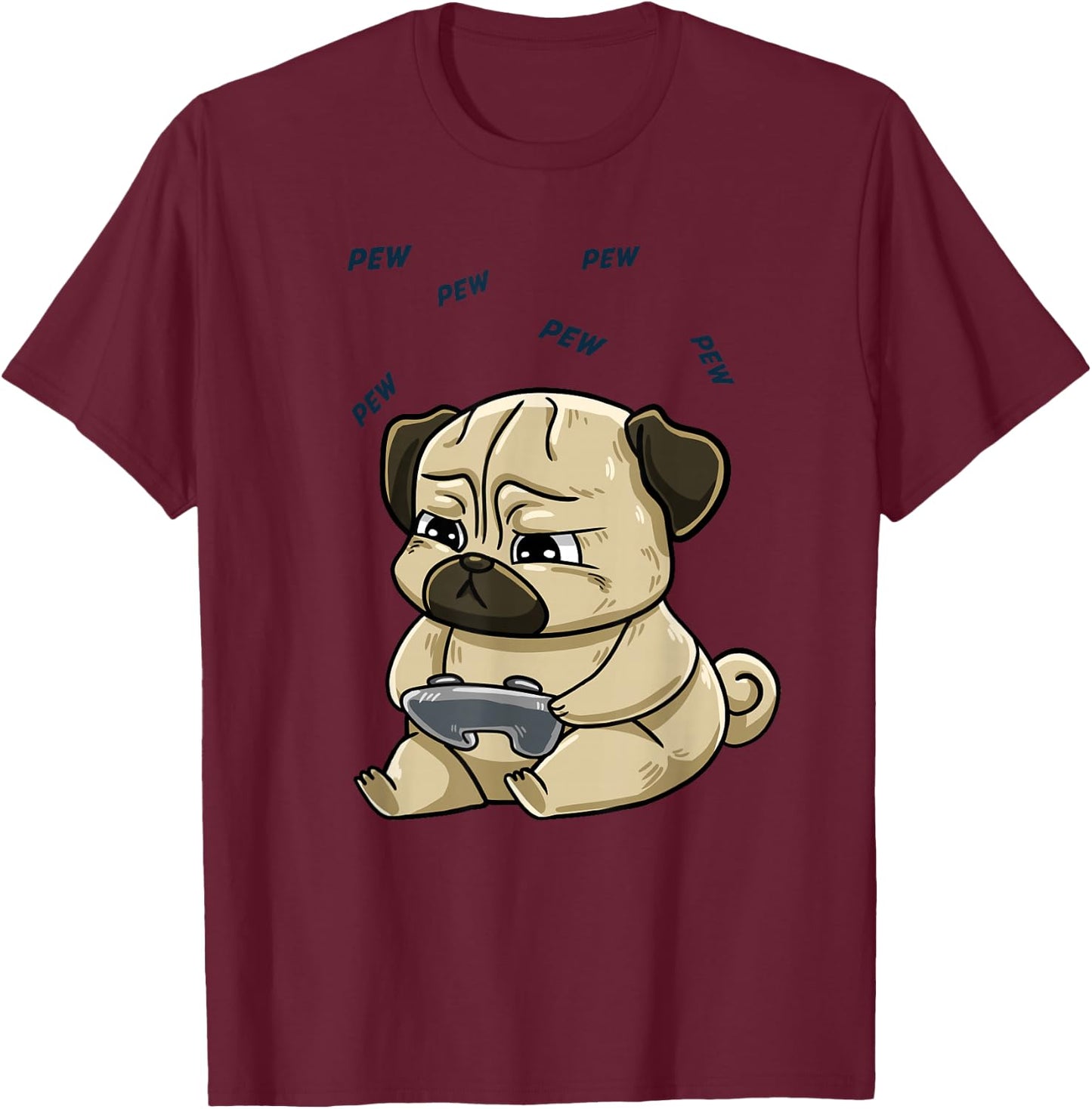 Gaming Pug Pew Gamepad Cute Hobby Dog Video Game Player Gift Men Women Girls Kids T-Shirt - T-Shirt | Maroon