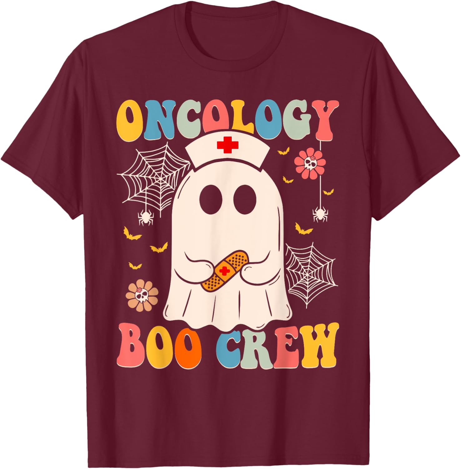Groovy Oncology Boo Crew Nurse Funny Ghost Halloween Nurse T-Shirt - T-Shirt | Maroon