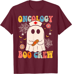 Groovy Oncology Boo Crew Nurse Funny Ghost Halloween Nurse T-Shirt - T-Shirt | Maroon