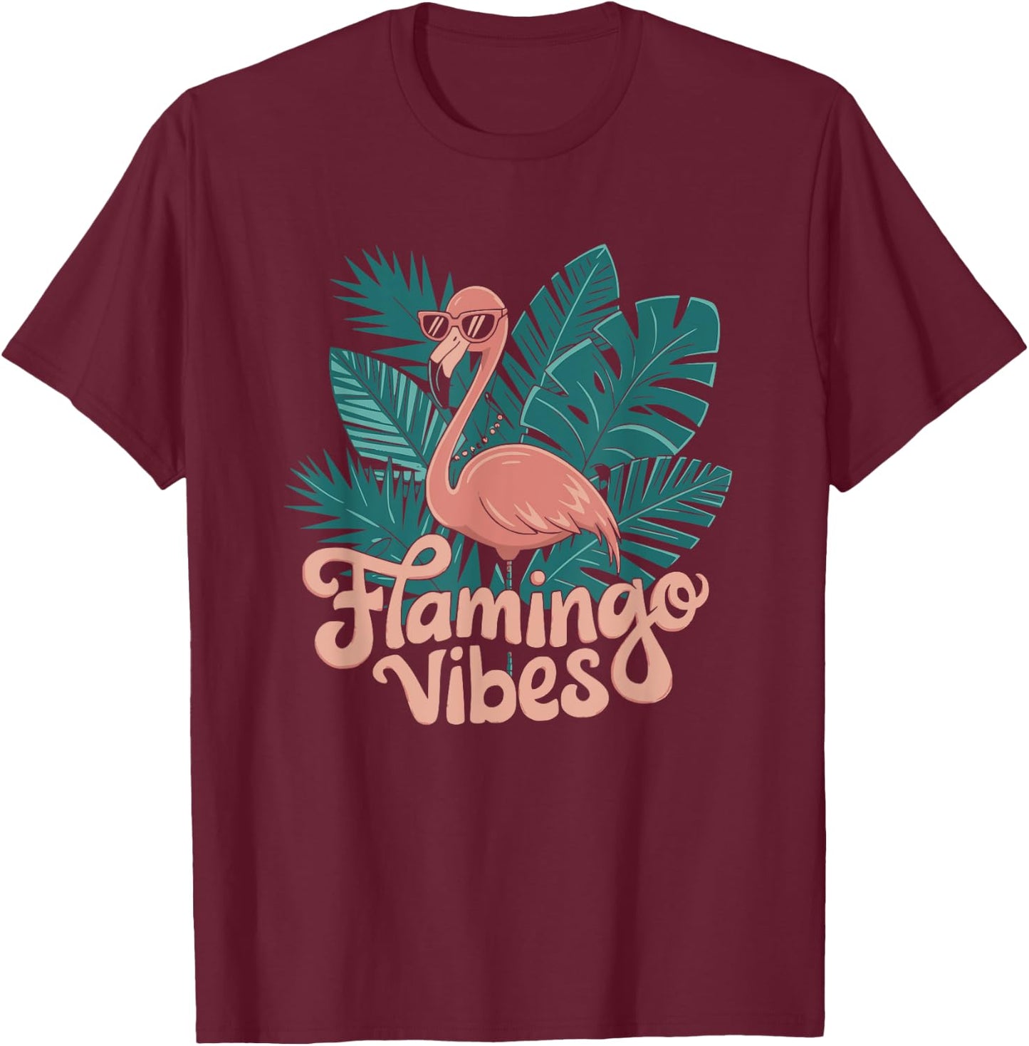 Flamingo Vibes Design T-Shirt - T-Shirt | Maroon