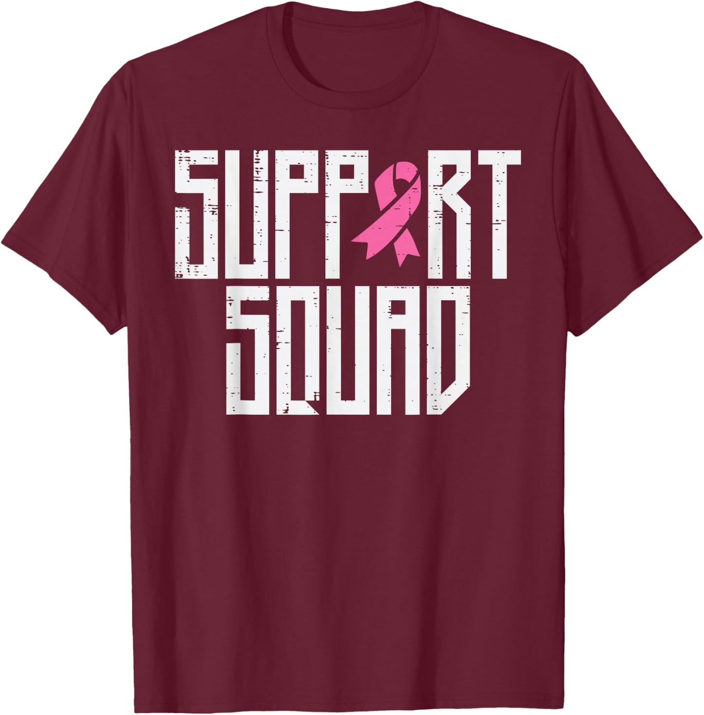 Support Squad Pink Ribbon Family Breast Cancer Awareness T-Shirt - T-Shirt | Maroon