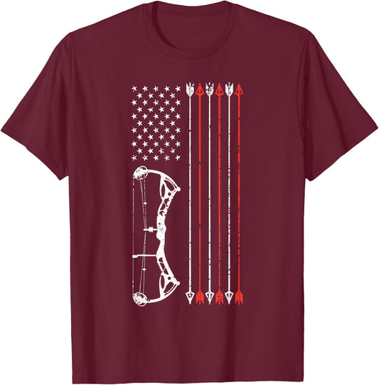 American Flag Hunter Archery Women Men Bow Hunting T-Shirt - T-Shirt | Maroon