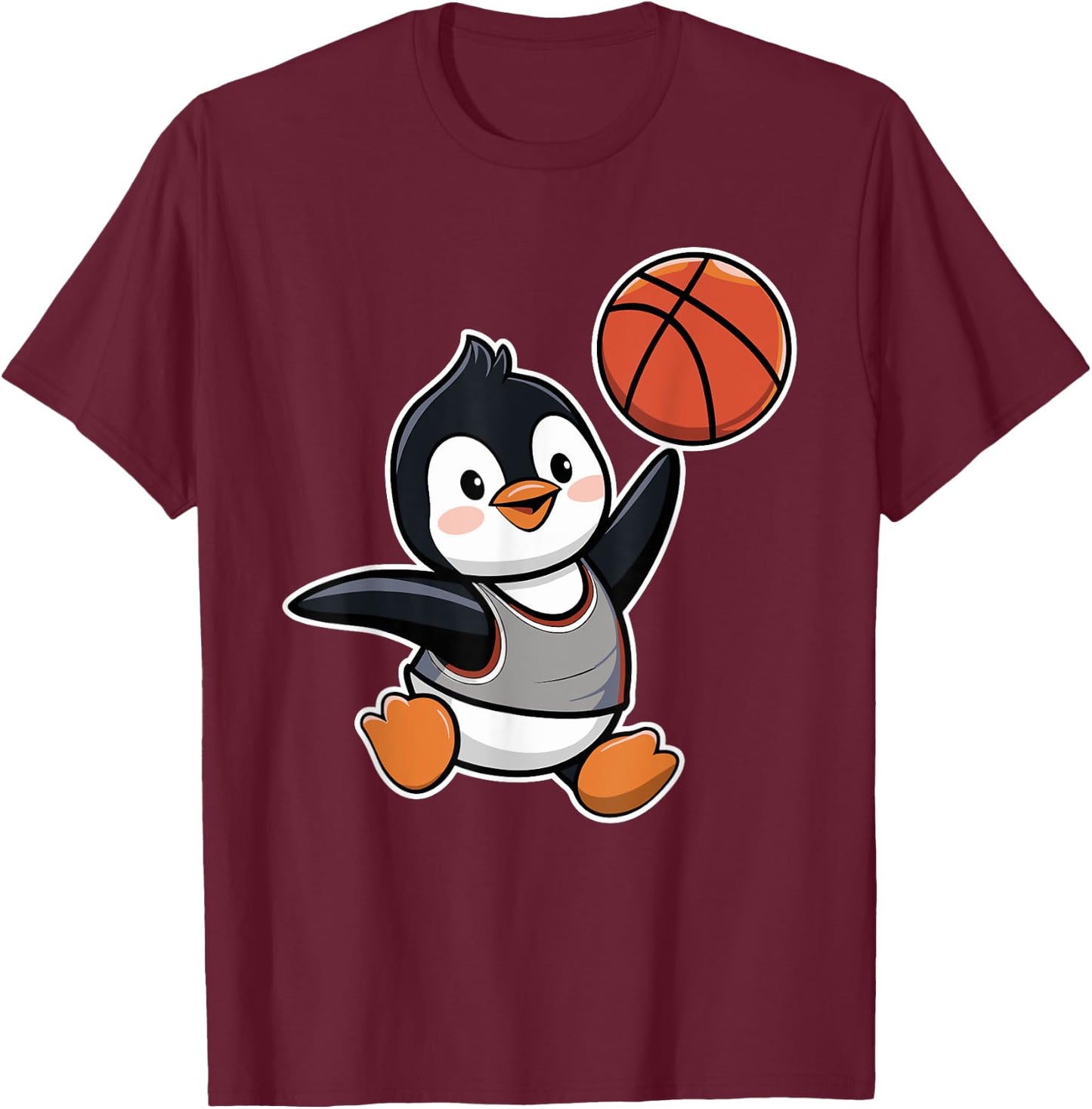 Penguin Playing Basketball Cute Animal Basketball Player T-Shirt - T-Shirt | Maroon