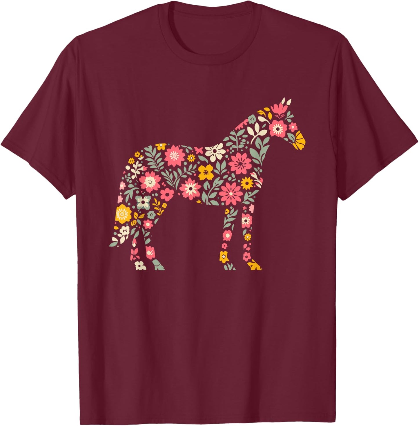 Floral FLower Horse Mom Grandma Mothers Day T-Shirt - T-Shirt | Maroon