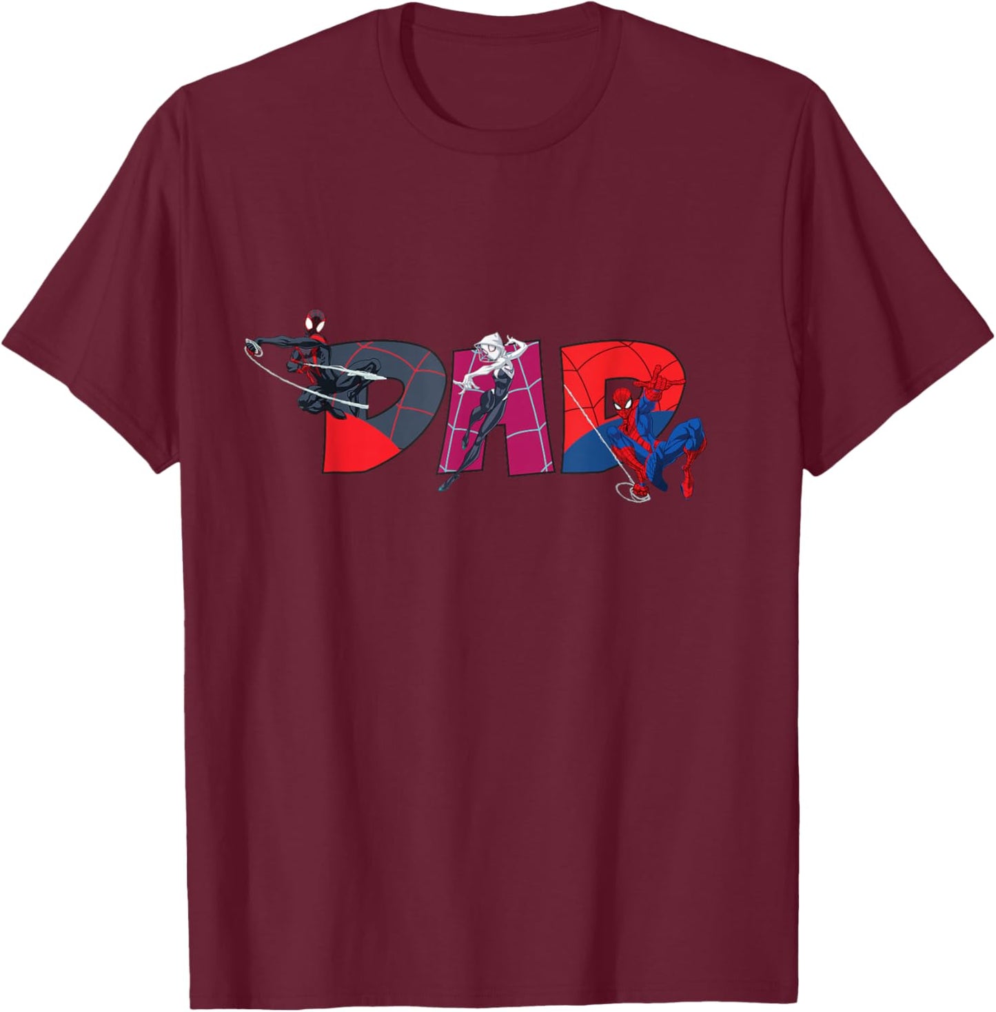 Marvel Spider-Man Trio Dad Father's Day Family Trip Birthday T-Shirt - T-Shirt | Maroon