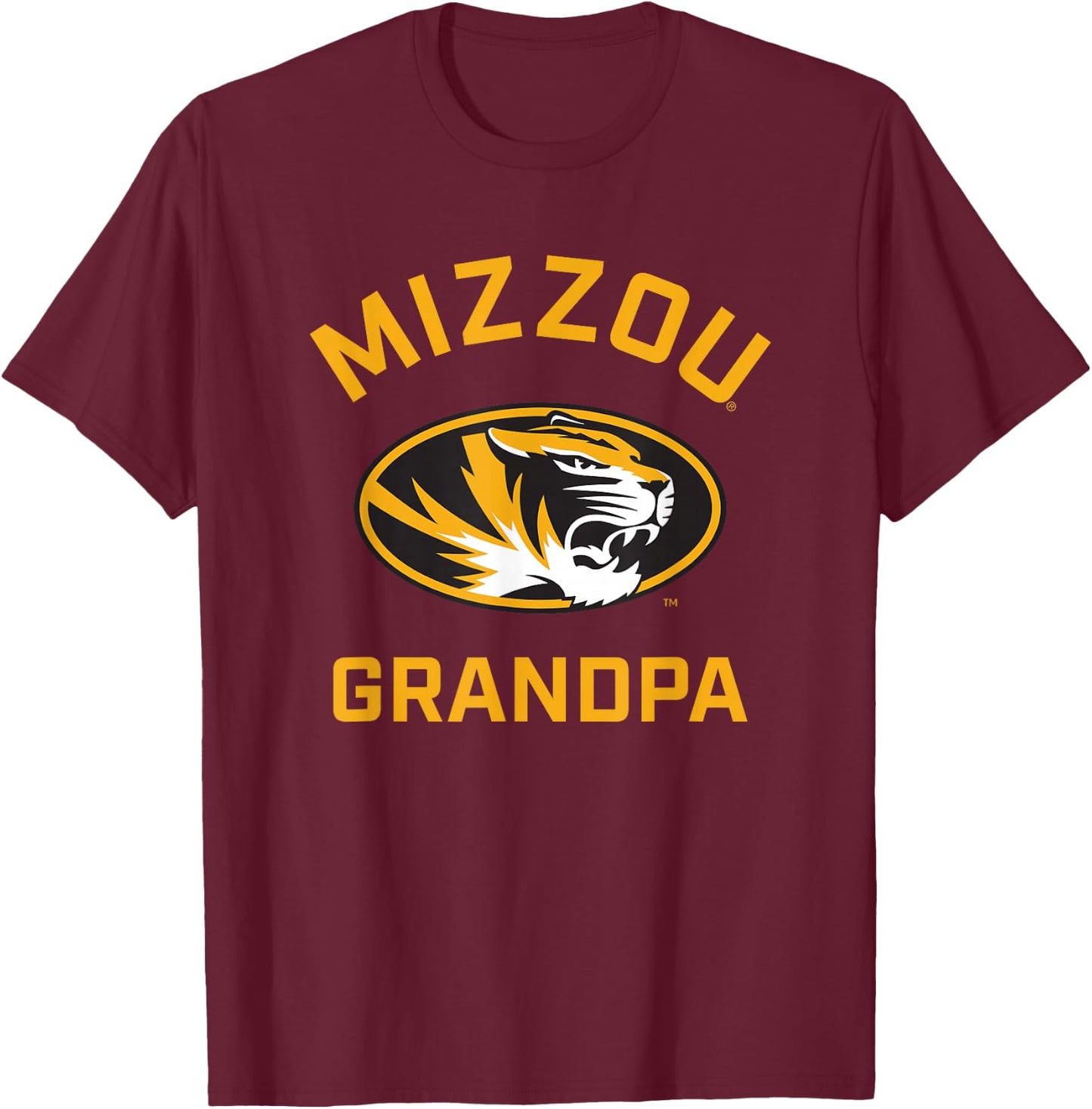 Campus Lab Mizzou Tigers Arched Grandpa - Black, -Adults, Short Sleeve, University Logo , Small T-Shirt - T-Shirt | Maroon