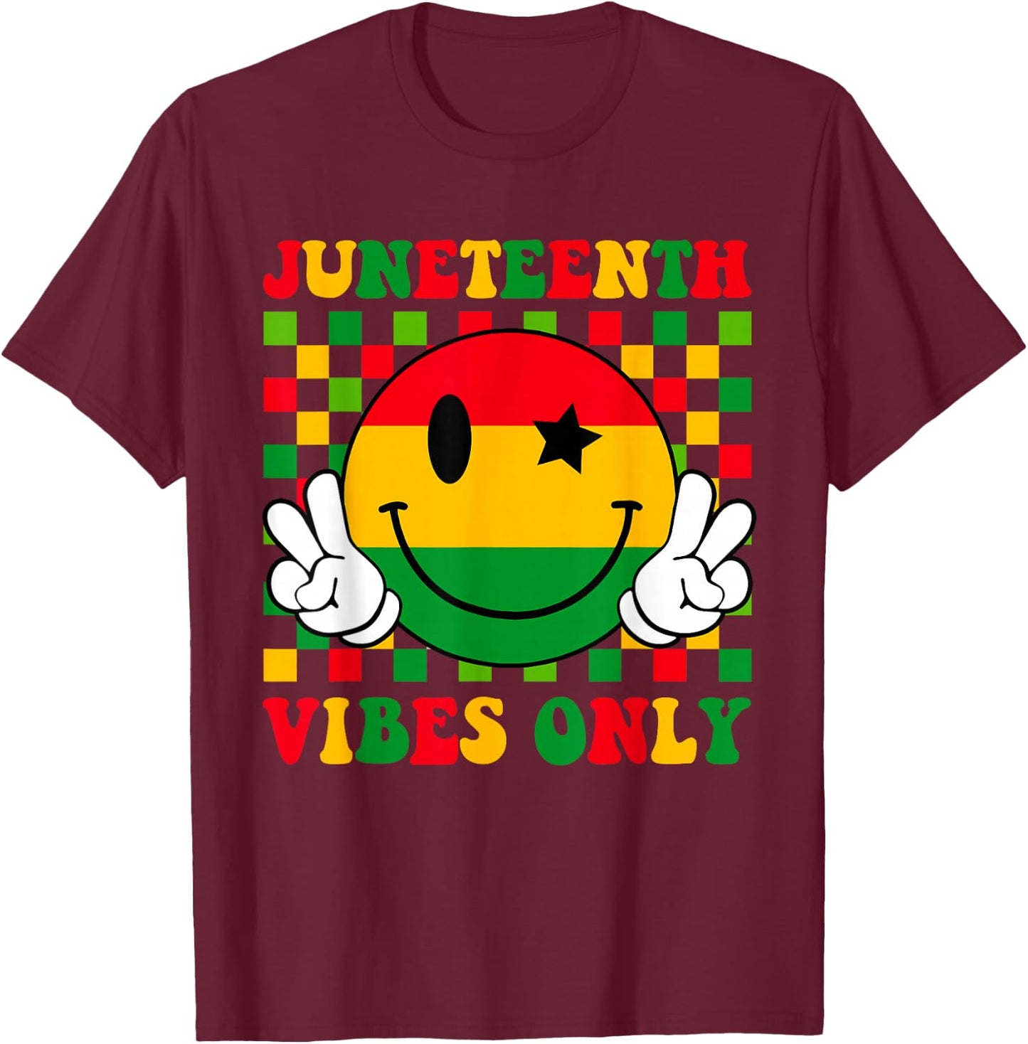 Juneteenth Vibes Only 1865 African Smile Face Girls T-Shirt - T-Shirt | Maroon