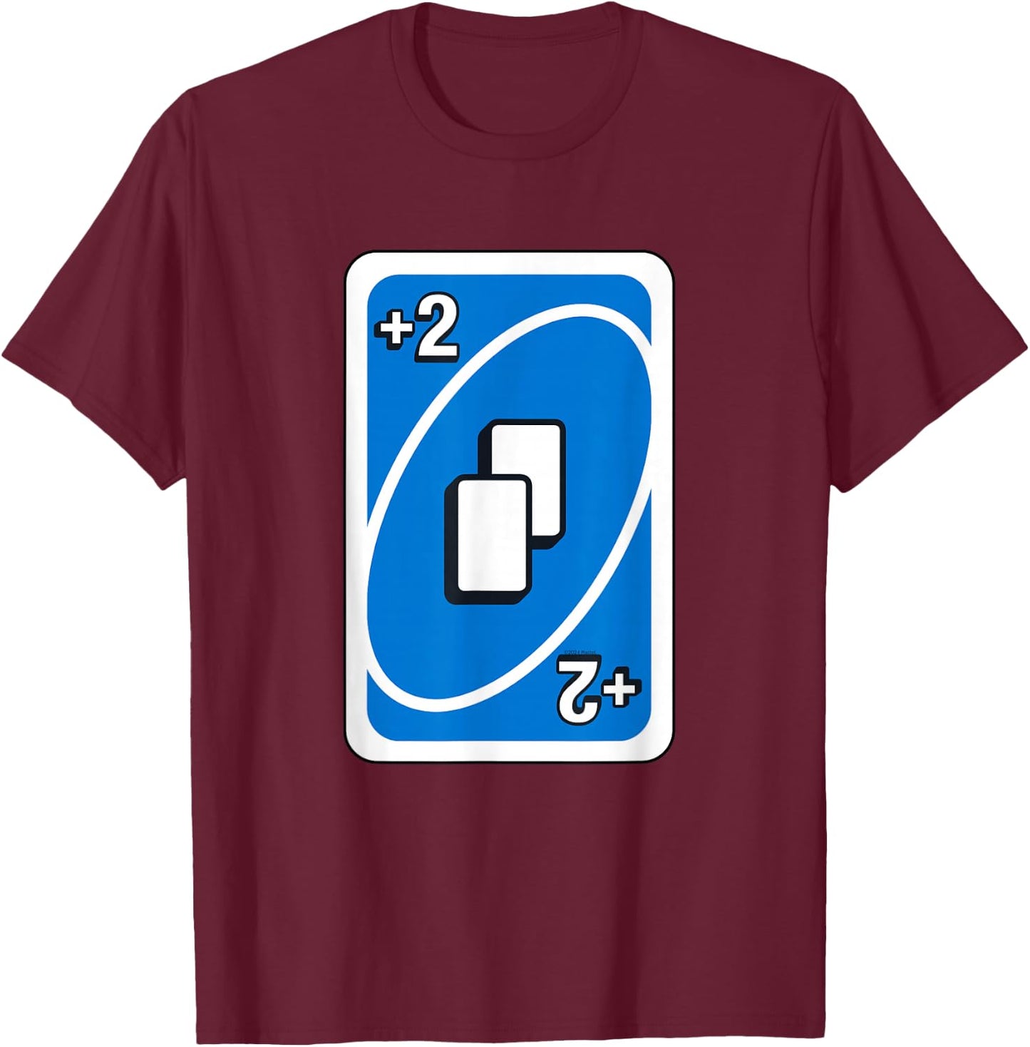 UNO - Blue Draw Two Card T-Shirt - T-Shirt | Maroon