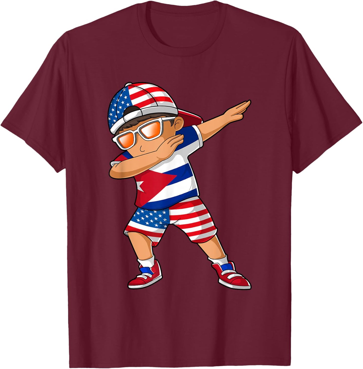 Half American Half Cuban Boy Kid Cuba Flag Patriotic T-Shirt - T-Shirt | Maroon
