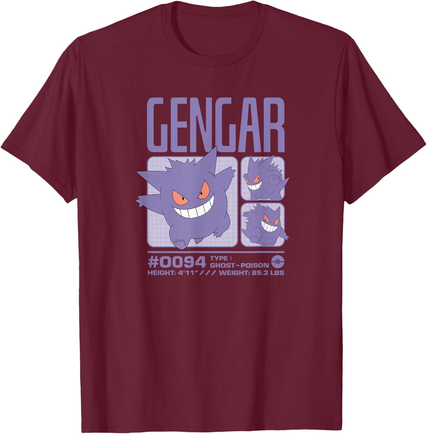 Pokémon - Gengar Pastel Stats Grid T-Shirt - T-Shirt | Maroon