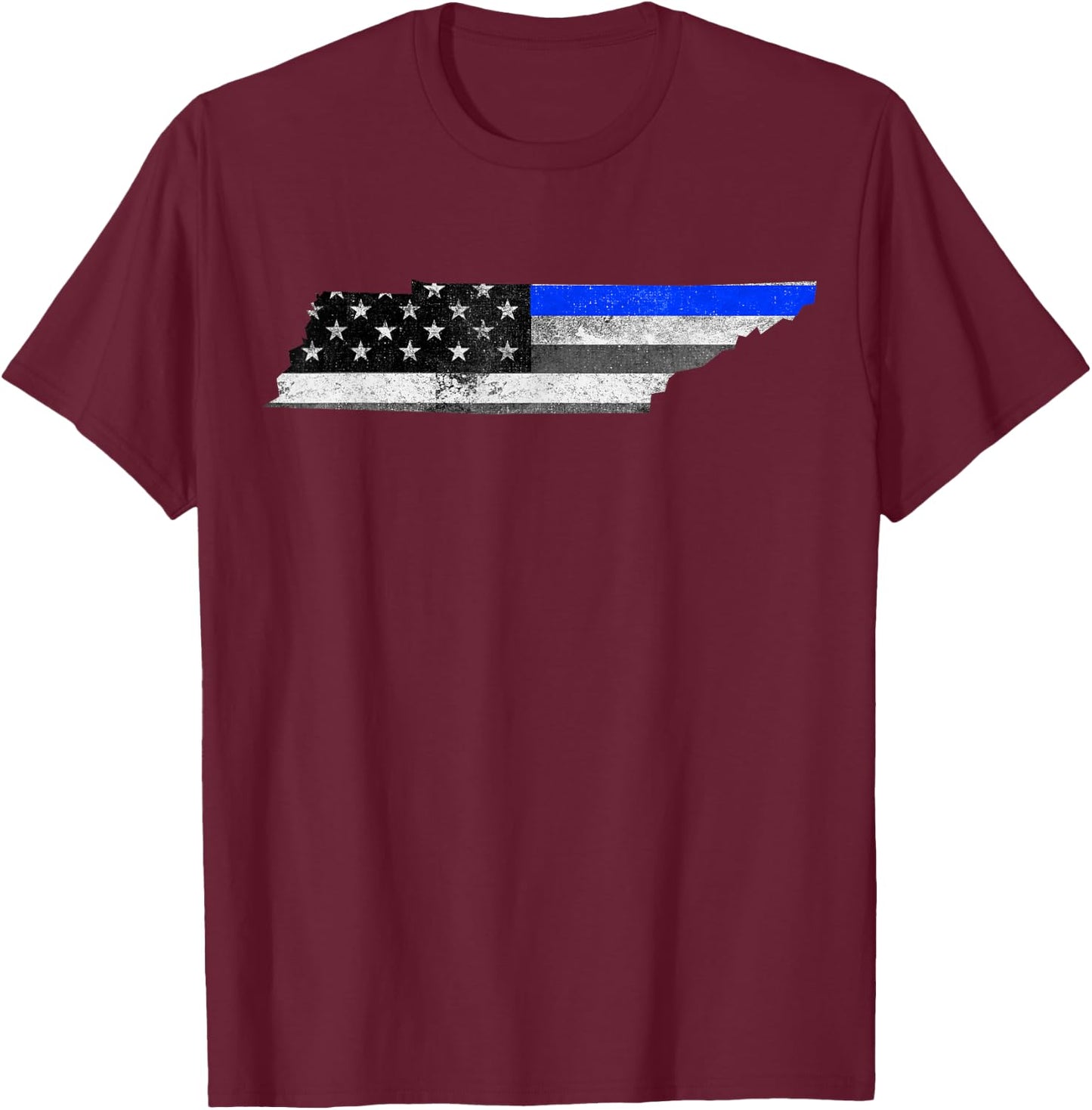 Tennessee Police Thin Blue Line USA Flag Map Shirt T-Shirt - T-Shirt | Maroon
