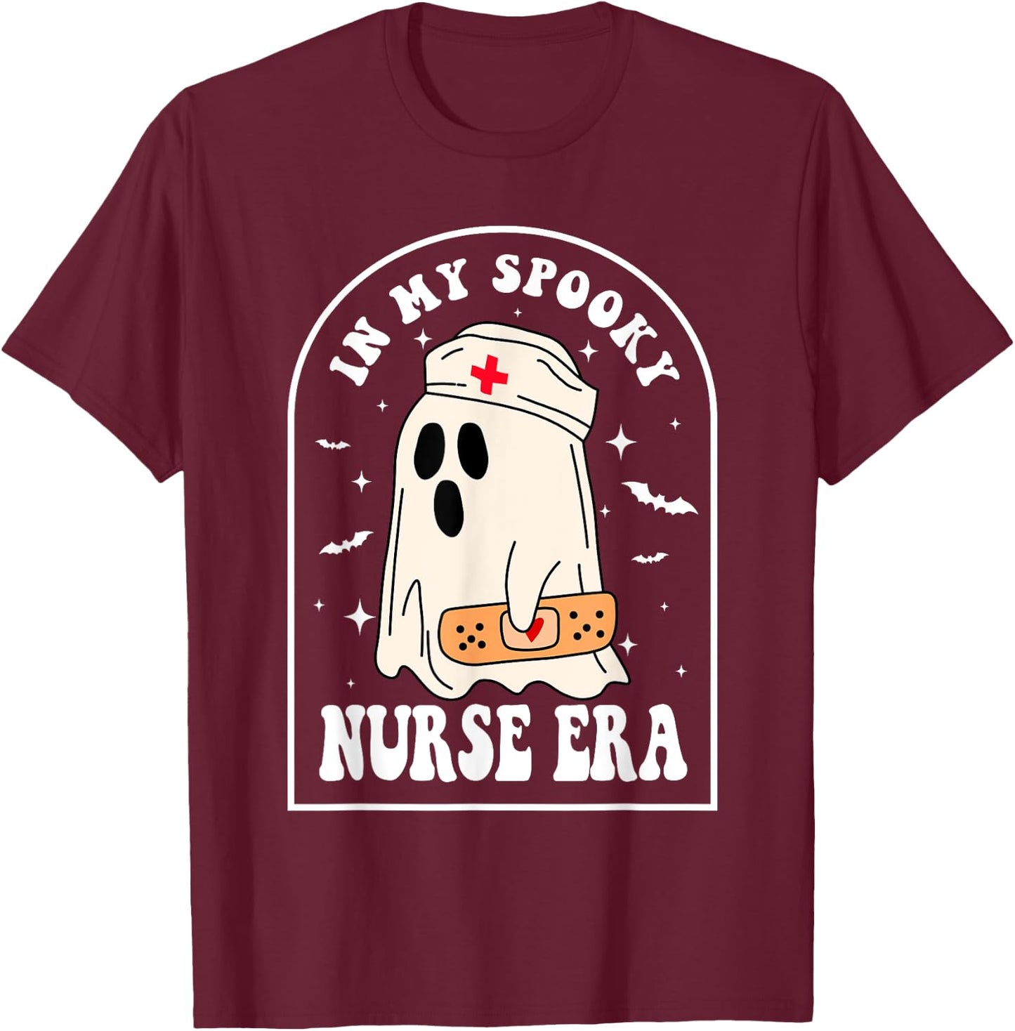 In My Spooky Nurse Era Ghost Vintage Halloween Outfits T-Shirt - T-Shirt | Maroon