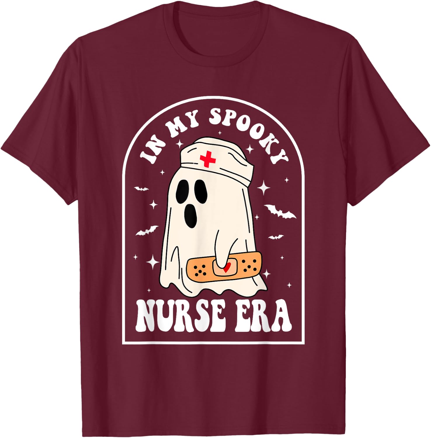 In My Spooky Nurse Era Ghost Vintage Halloween Outfits T-Shirt - T-Shirt | Maroon