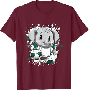 Elephant Playing Soccer | Comic Soccer Team T-Shirt - T-Shirt | Maroon